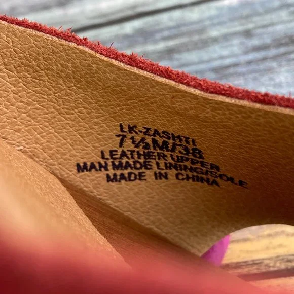 Lucky Brand Zashti Wedge Sandals Size 7.5M Currant Red Suede Womens - Picture 8 of 12